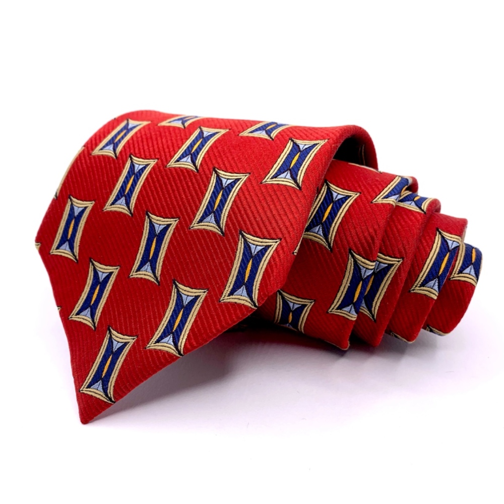 Edwards Signature Tie Silk Red Geometric Pattern